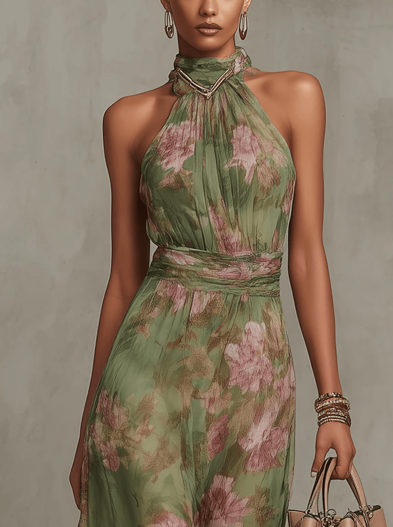 Floral Halter Maxi Fall Dresses for Women Ideal for Wedding Guest Occasions