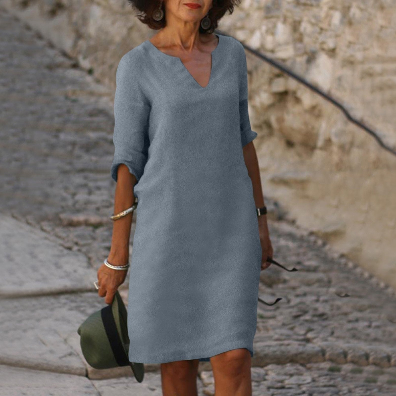 Relaxed V-Neck Midi Fall Dresses for Women Wedding Guest Occasions