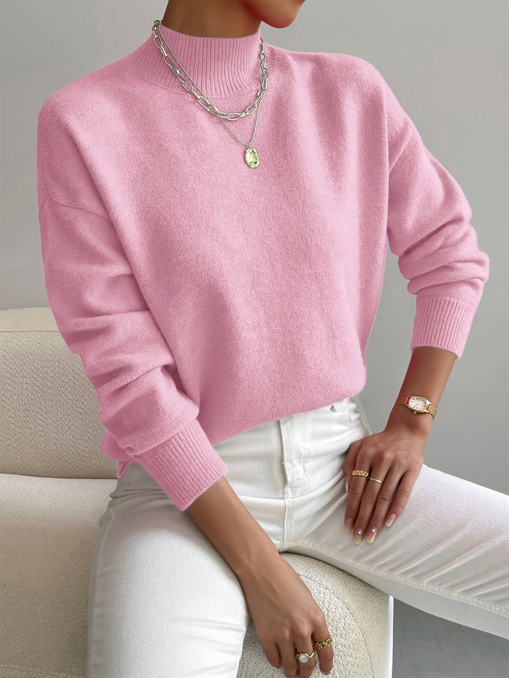 Oversized Turtleneck Sweaters for Women with Ribbed Trim for Fall Layering
