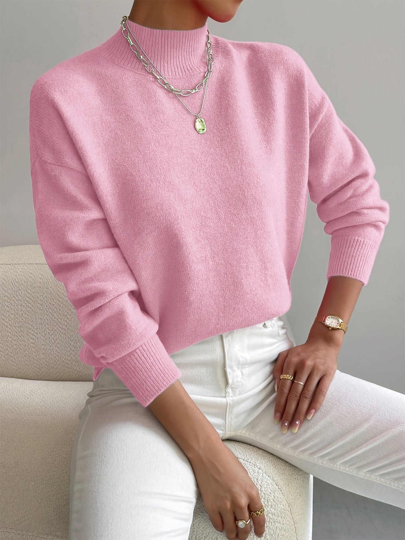 Oversized Turtleneck Sweaters for Women with Ribbed Trim for Fall Layering