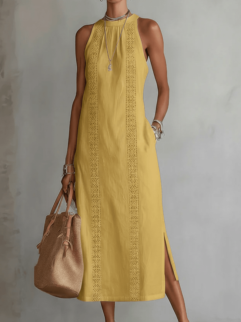 Lace Panel Midi Fall Dresses for Women with Side Slits for Wedding Guest Looks