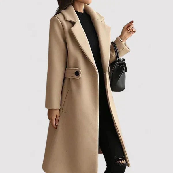 Rosa Belted Double-Breasted Women's Winter Coat with Notched Collar