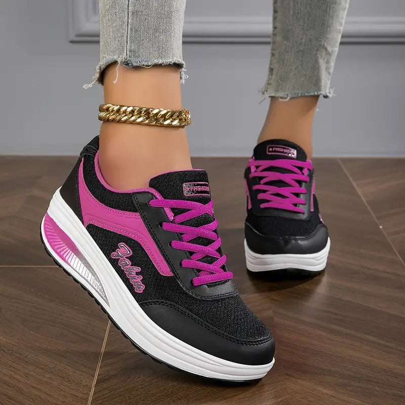 Jarrah Women's Color Block Lace-Up Platform Sneakers with Cushioned Sole