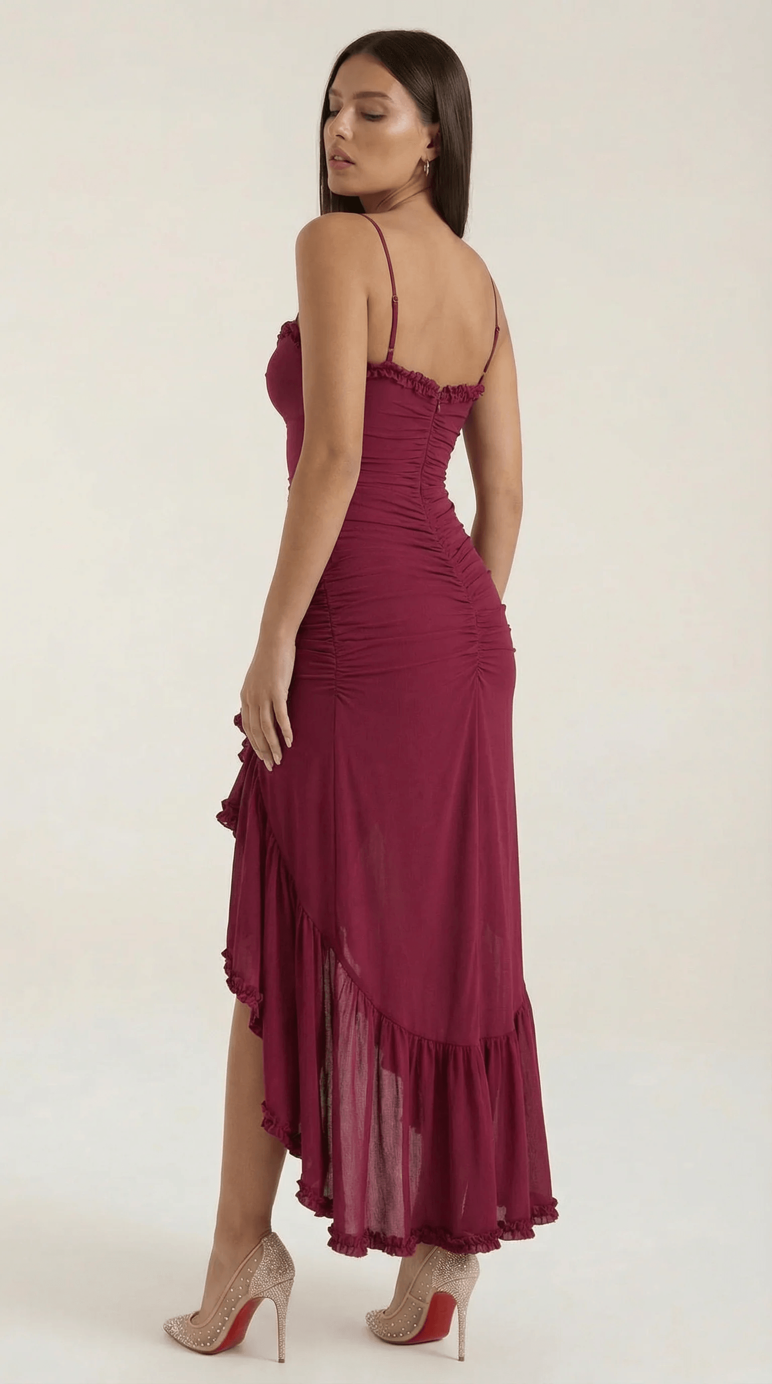Phoebe Ruffle High Low Maxi Dress for Fall Wedding Guest Dresses
