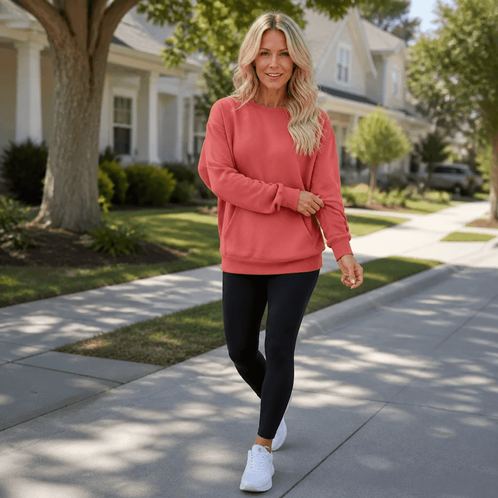 Women's Oversized Kangaroo Pocket Fleece Crewneck Sweatshirt