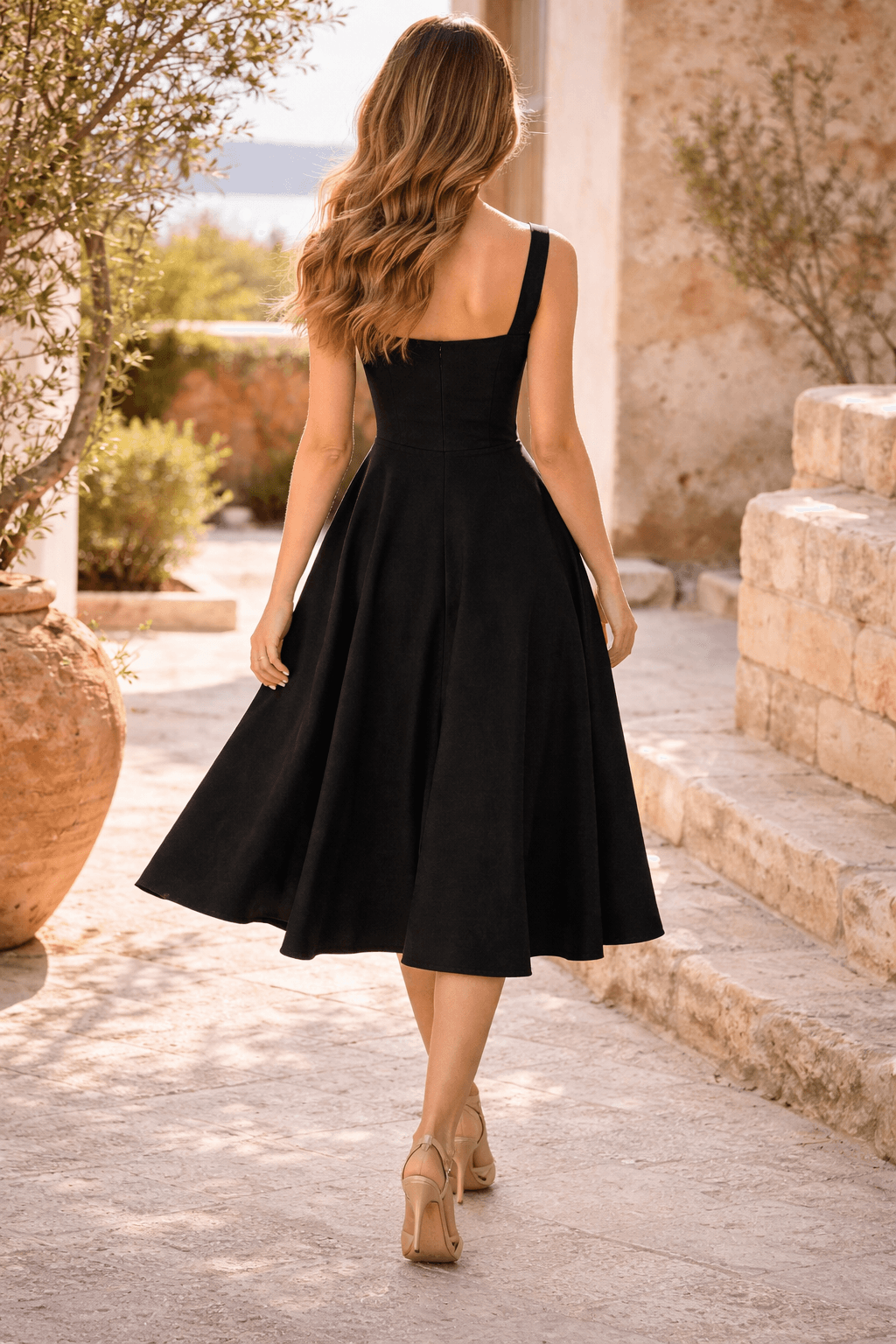 Cheap Bridesmaid Dresses Square Neck A-Line Midi Dress for Fall Wedding Guest Occasions