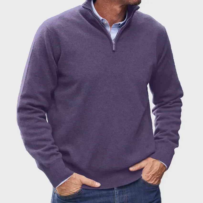 Men's Quarter-Zip Knit Sweater with Layer-Friendly Fit