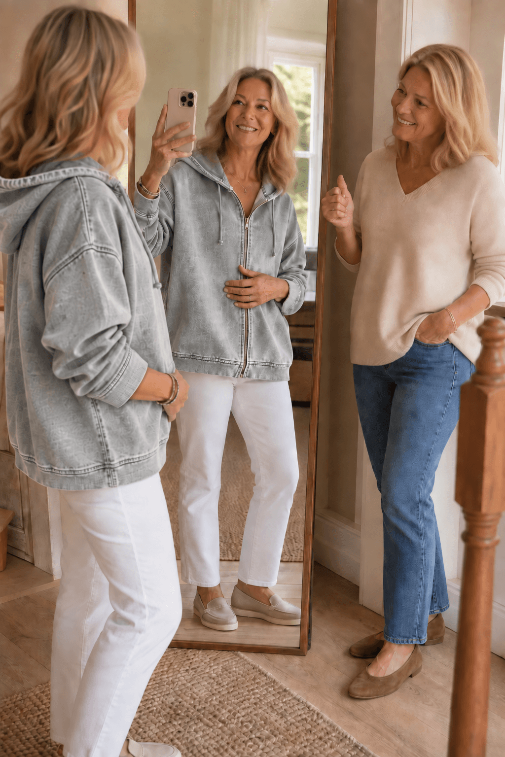 Women's Washed Relaxed Fit Zip-Up Hoodie with Drawstring Hood