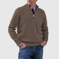 Men's Half-Zip Mock Neck Knitted Sweater with Ribbed Trim