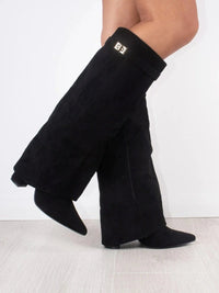 Women's Knee-High Fold-Over Boots with Buckle Strap for Fall and Winter