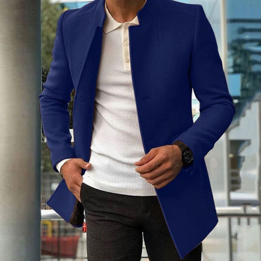 Men's Tailored Slim-Fit Long Winter Coat with Stand Collar
