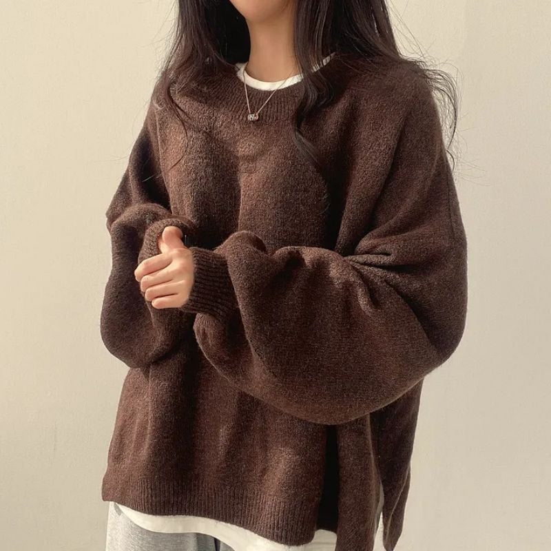Oversized Sweater with Drop Shoulders and Side Slits for Women