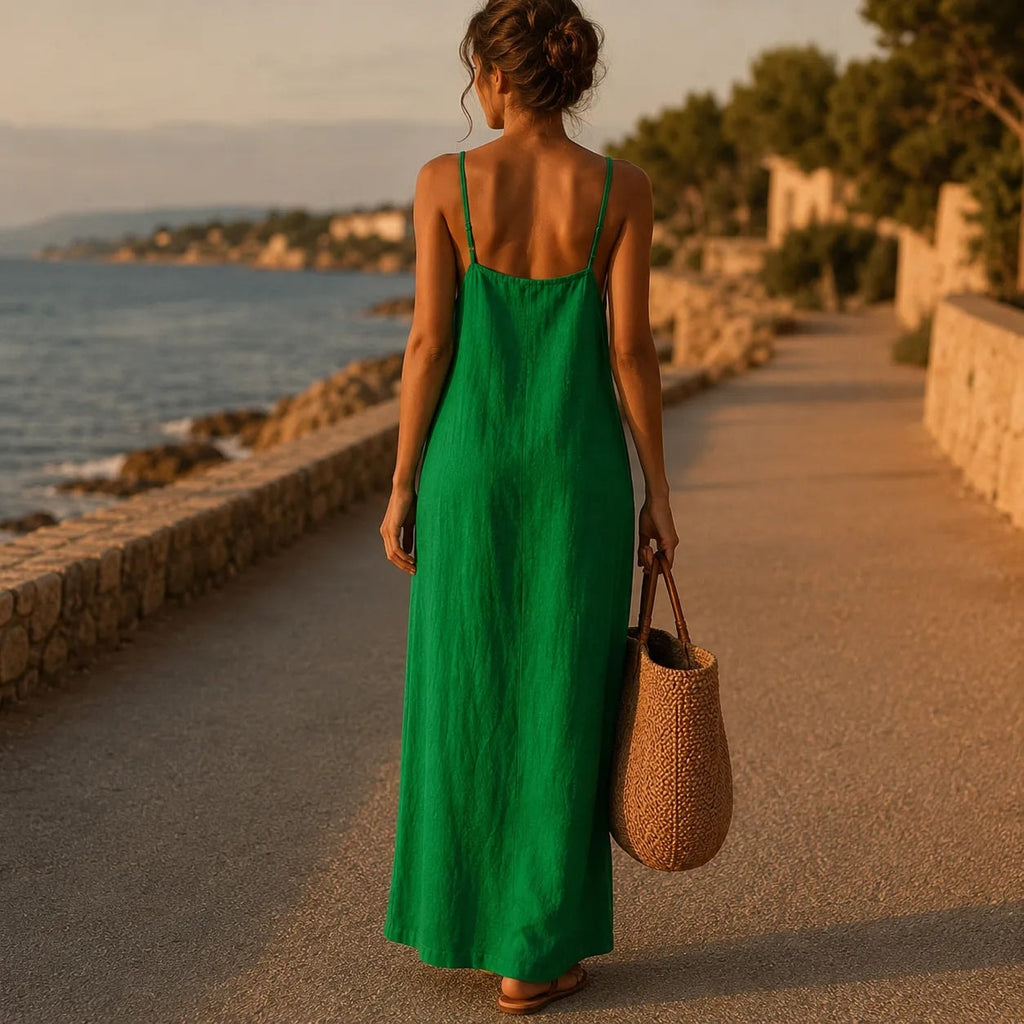 Marelle Spaghetti Strap Linen-Look Women's Midi-Length Slip Dress