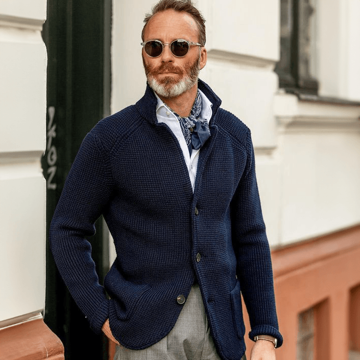 Waffle-Knit Button-Front Mens Sweaters Cardigan with Stand Collar