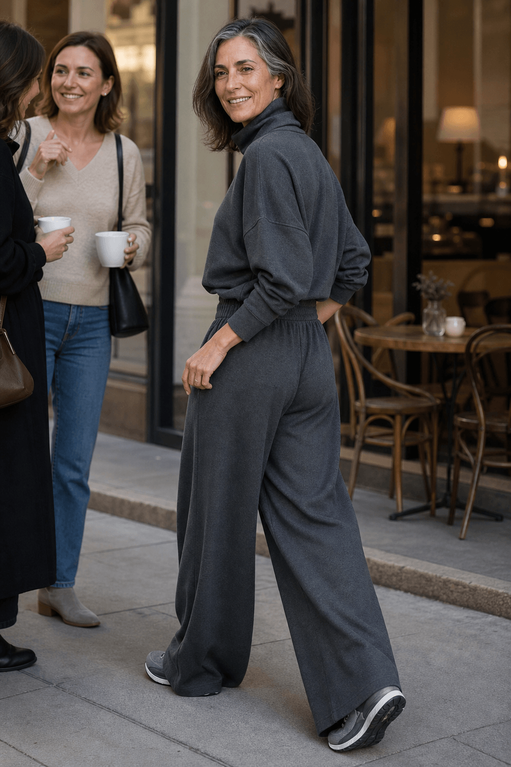 Women's Turtleneck Top and Wide-Leg Pants Two Piece Set