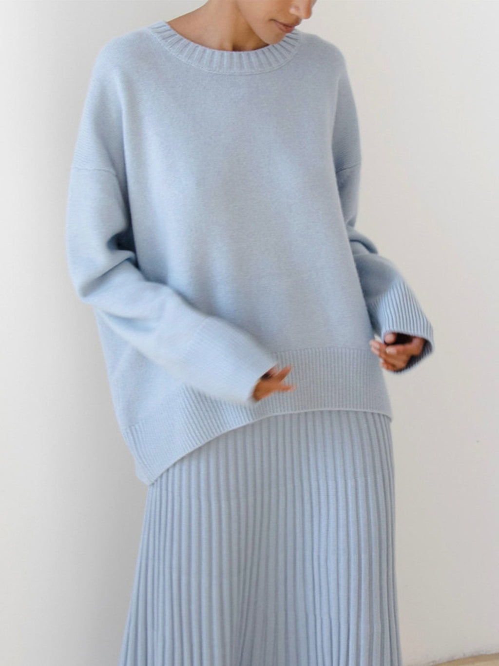 Oversized Crew Neck Sweaters for Women with Rib Trim for Fall Layering