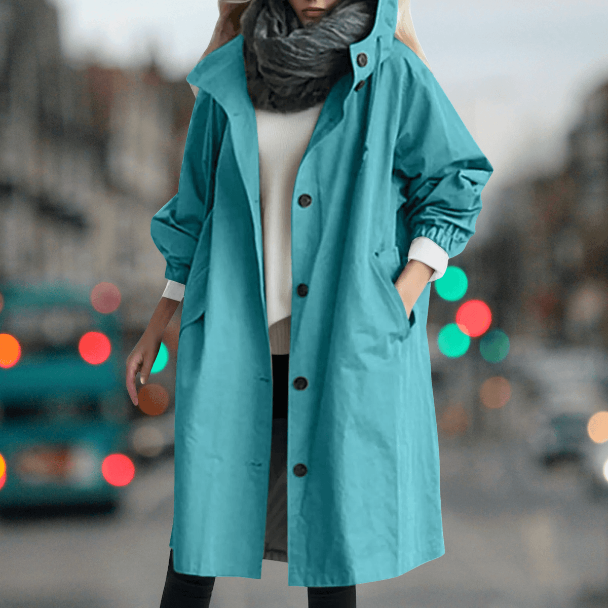 Karmele Hooded High-Neck Cotton Blend Trench Coat for Women
