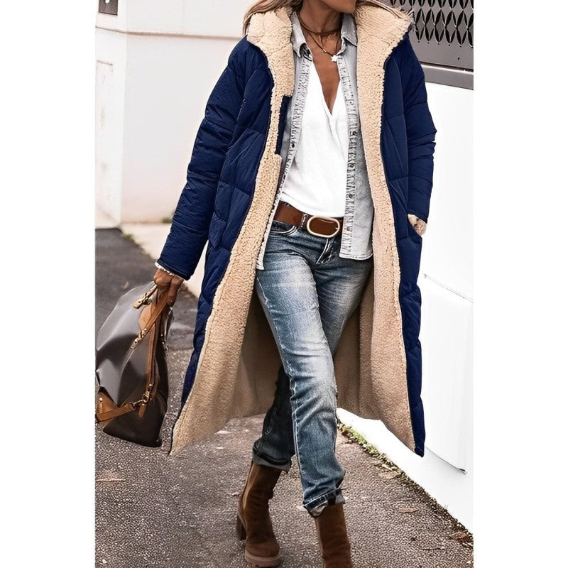 Reversible Teddy-Lined Longline Puffer Winter Coat with Hood
