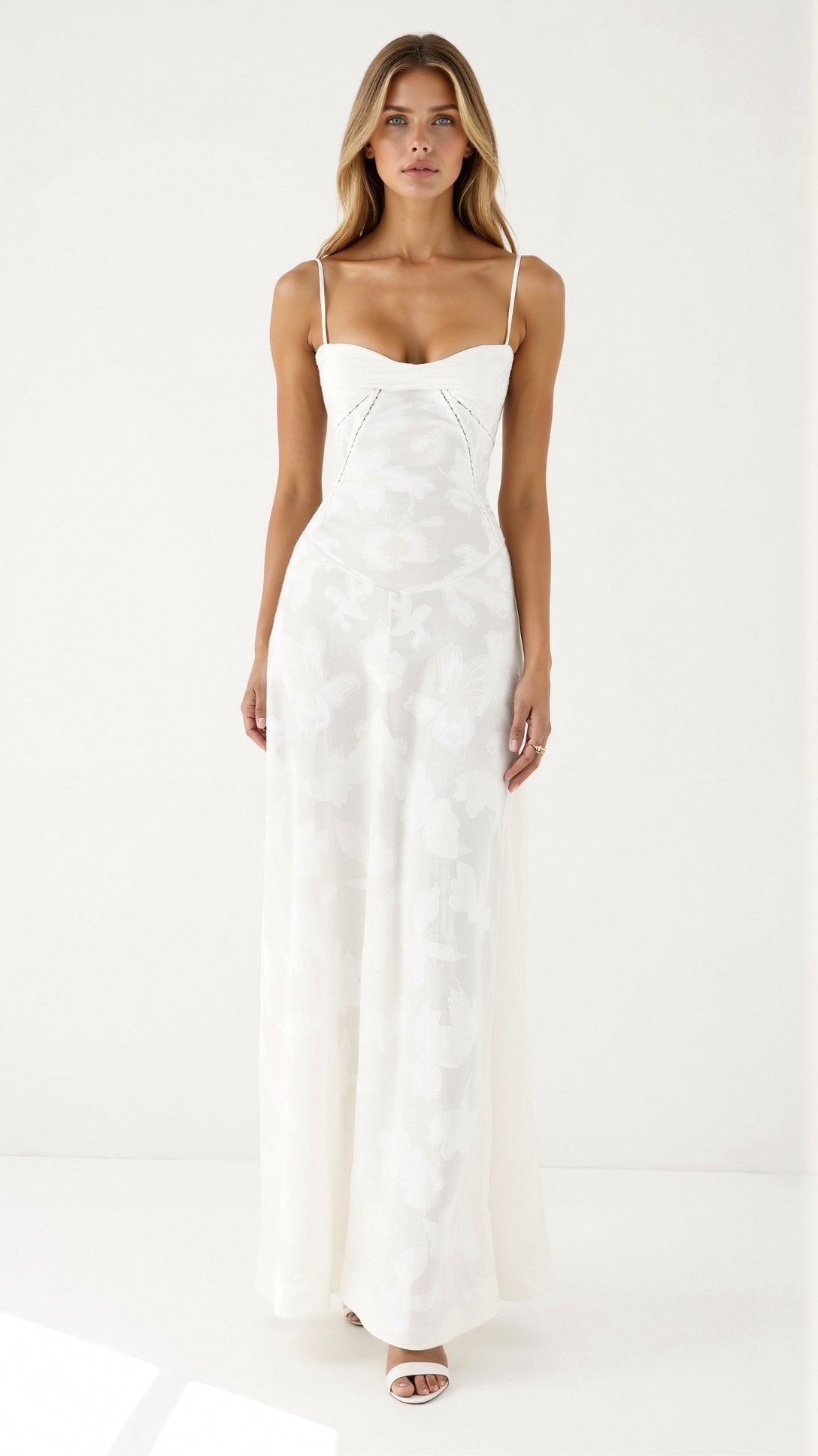 Women's Floral Bustier Maxi Wedding Guest Dress with Lace-Up Corset Back