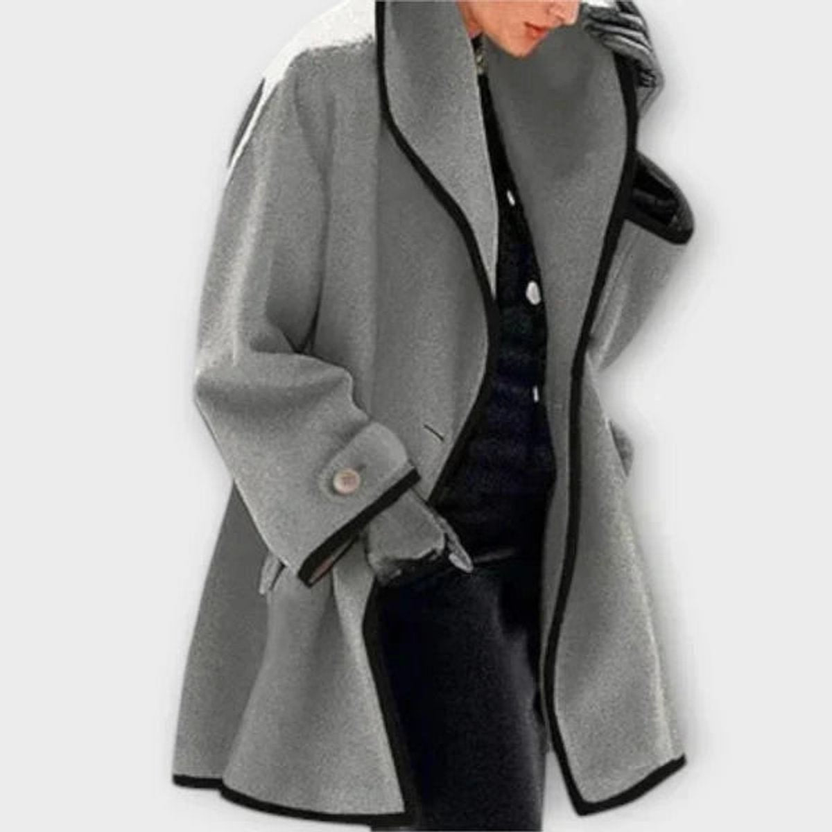 Women's Oversized Wool-Blend Swing Winter Coat with Contrast Trim