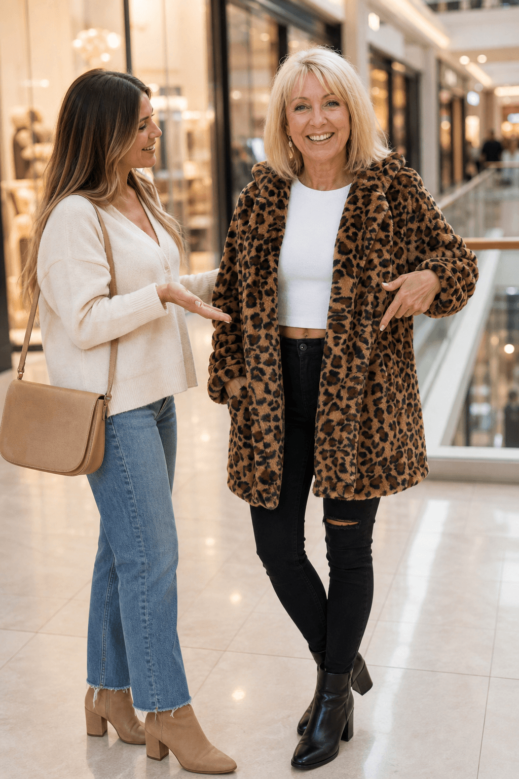 Leora Leopard Print Faux Fur Longline Winter Coat for Women