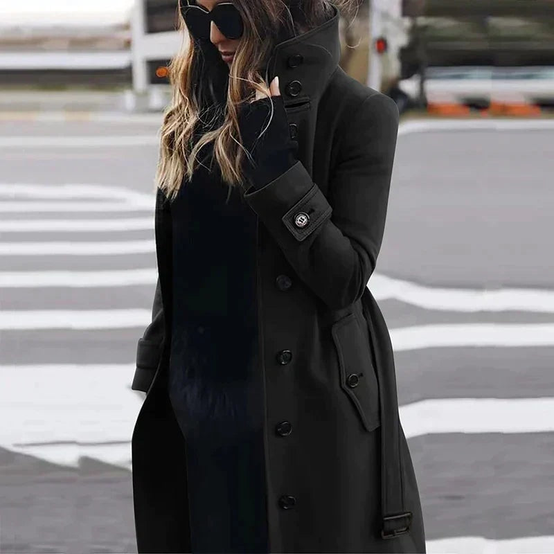 Herminia Belted High-Neck Trench Coat for Women