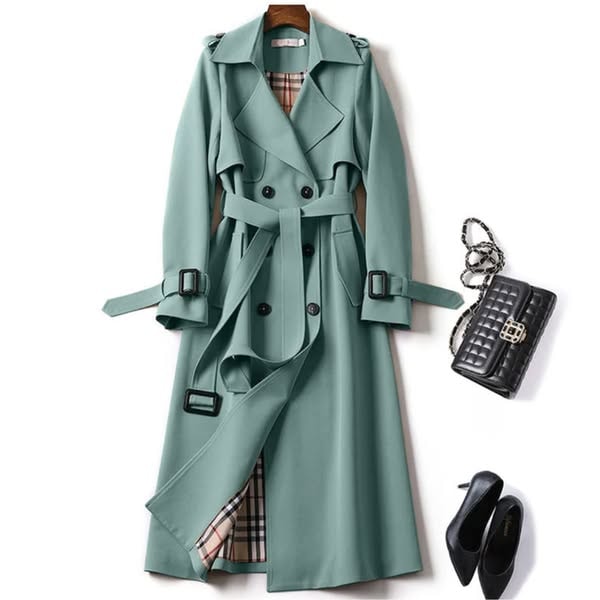 Double-Breasted Belted Trench Coat with Classic Lapel Collar