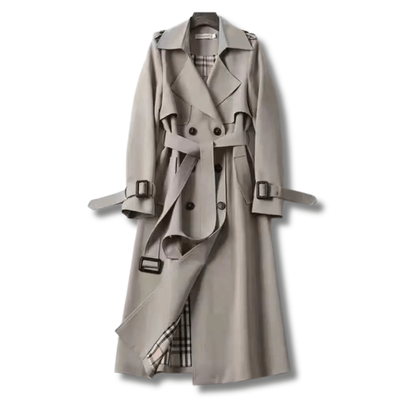 Double-Breasted Belted Trench Coat with Classic Lapel Collar