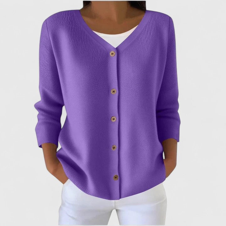 Wena Button-Front V-Neck Knitted Cardigan with Hood for Women