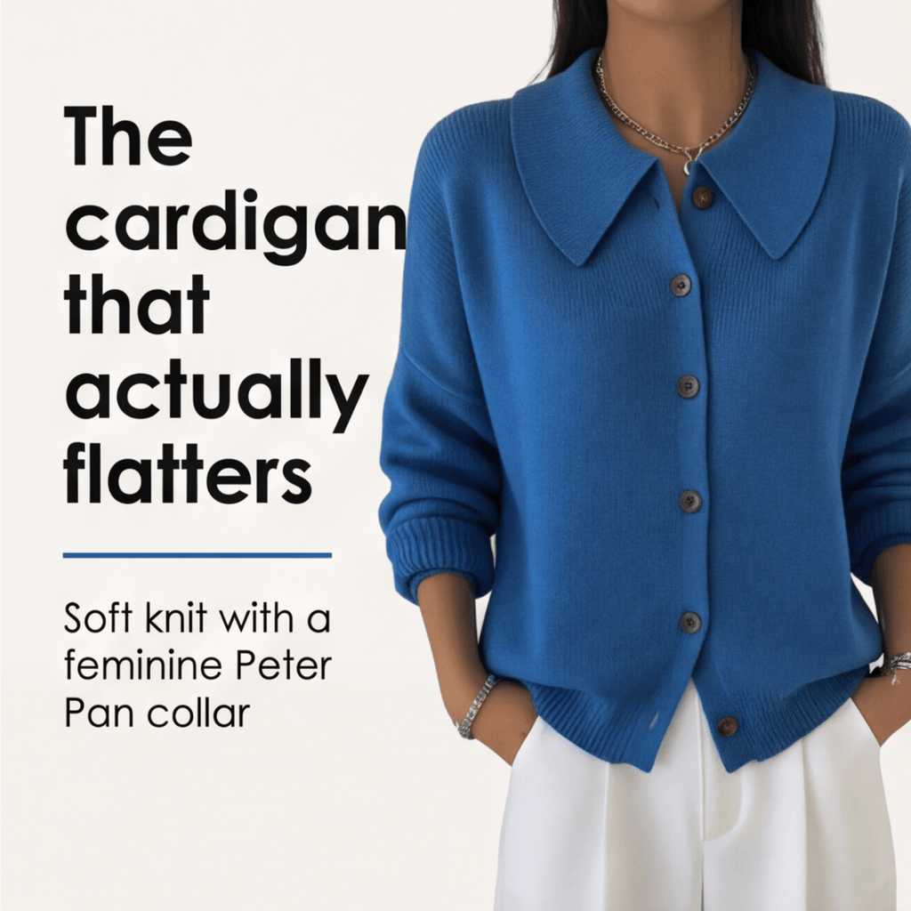 Collete Peter Pan Collar Women's Knitted Cardigan with Ribbed Cuffs