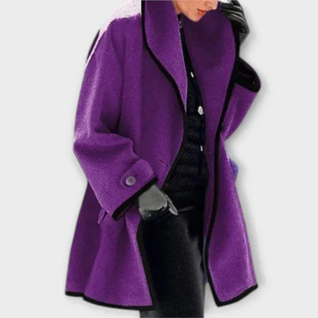 Women's Oversized Wool-Blend Swing Winter Coat with Contrast Trim