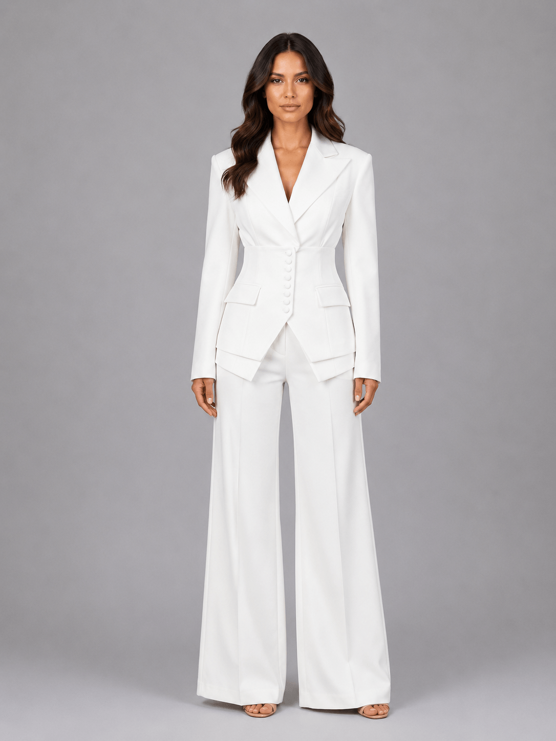 Women's Cinched-Waist Blazer and Wide-Leg Trouser Two-Piece Coordinate Set