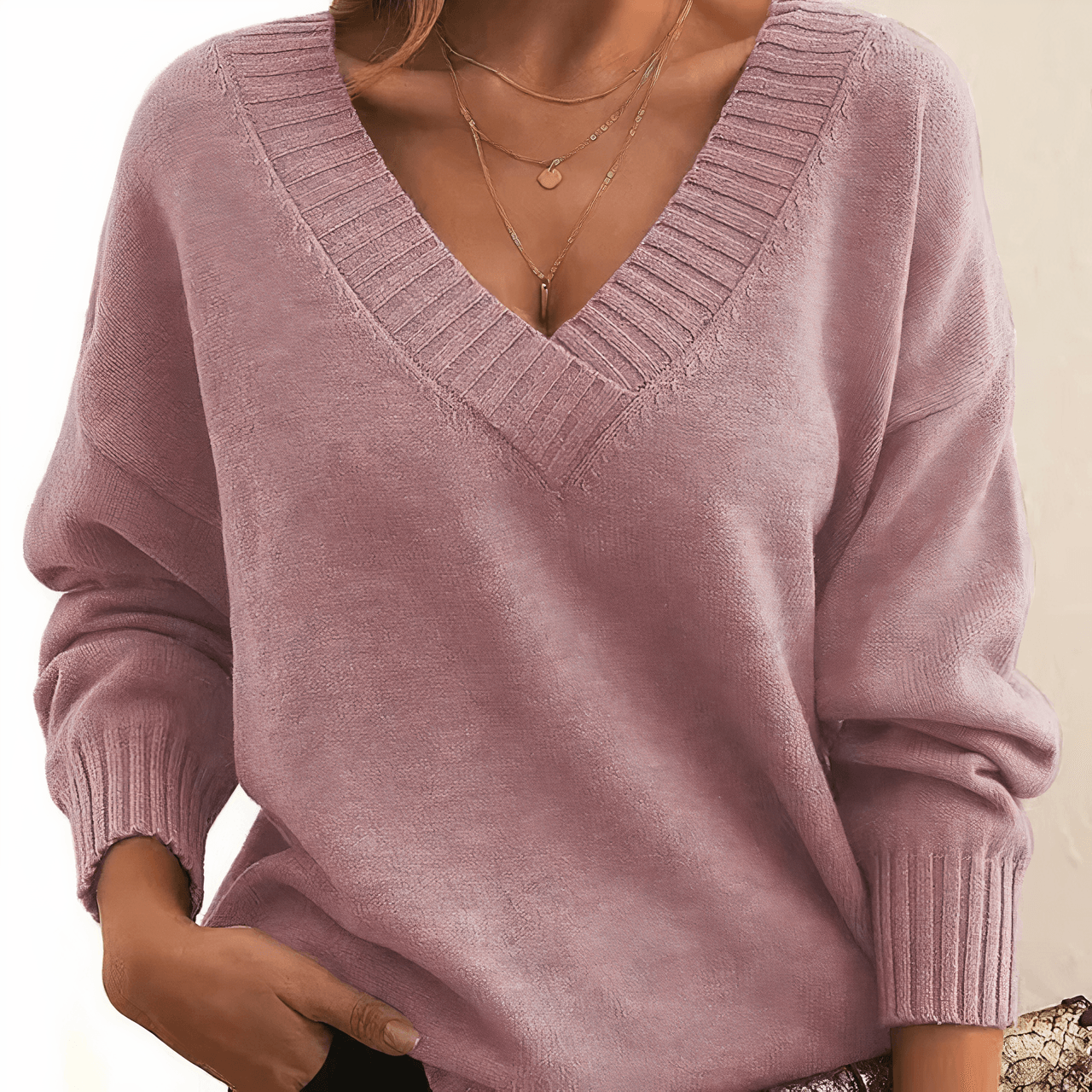 Oversized V Neck Cashmere Sweater with Relaxed Balloon Sleeves