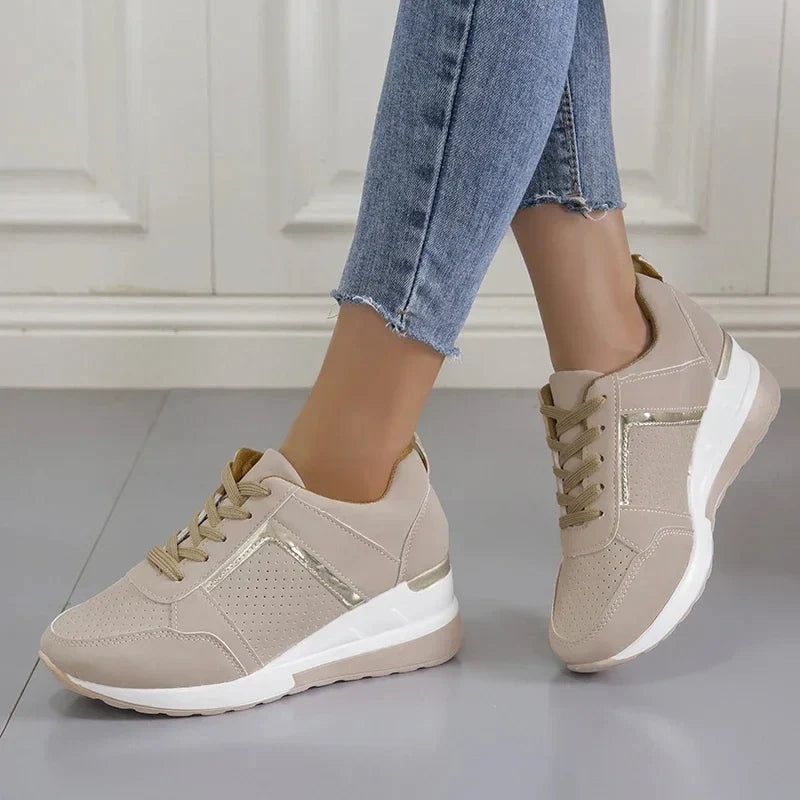 Women's Lace-Up Platform Wedge Sneakers with Cushioned Sole