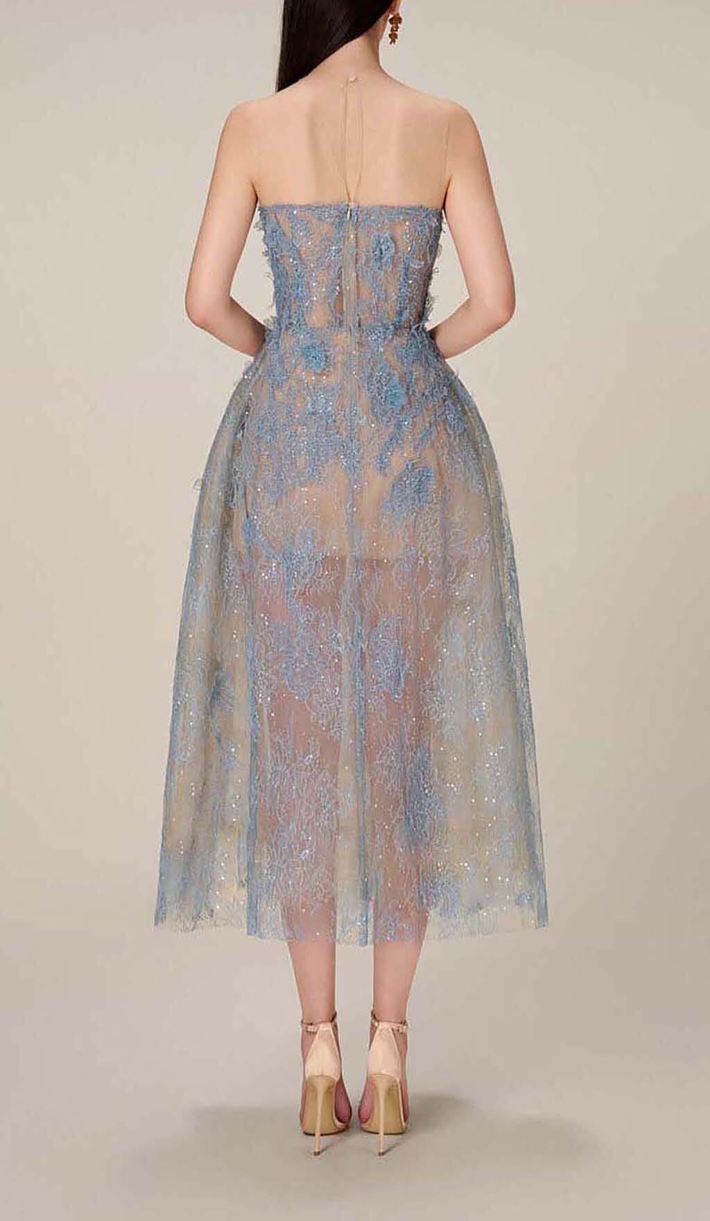 Joelle Floral Lace Embroidery Strapless Midi Homecoming Dresses