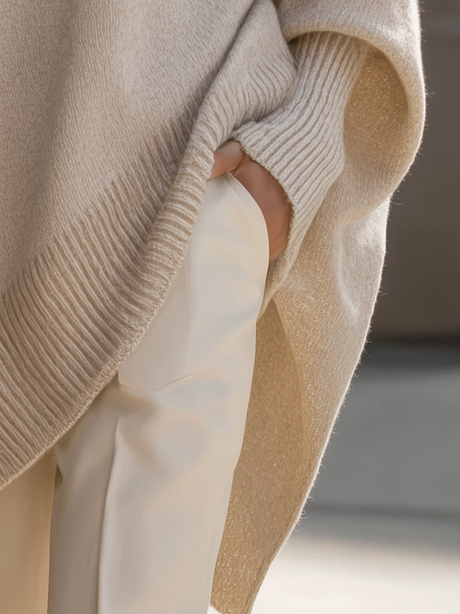 Emma Oversized Asymmetric-Hem Wool Blend Knitted Sweater for Women