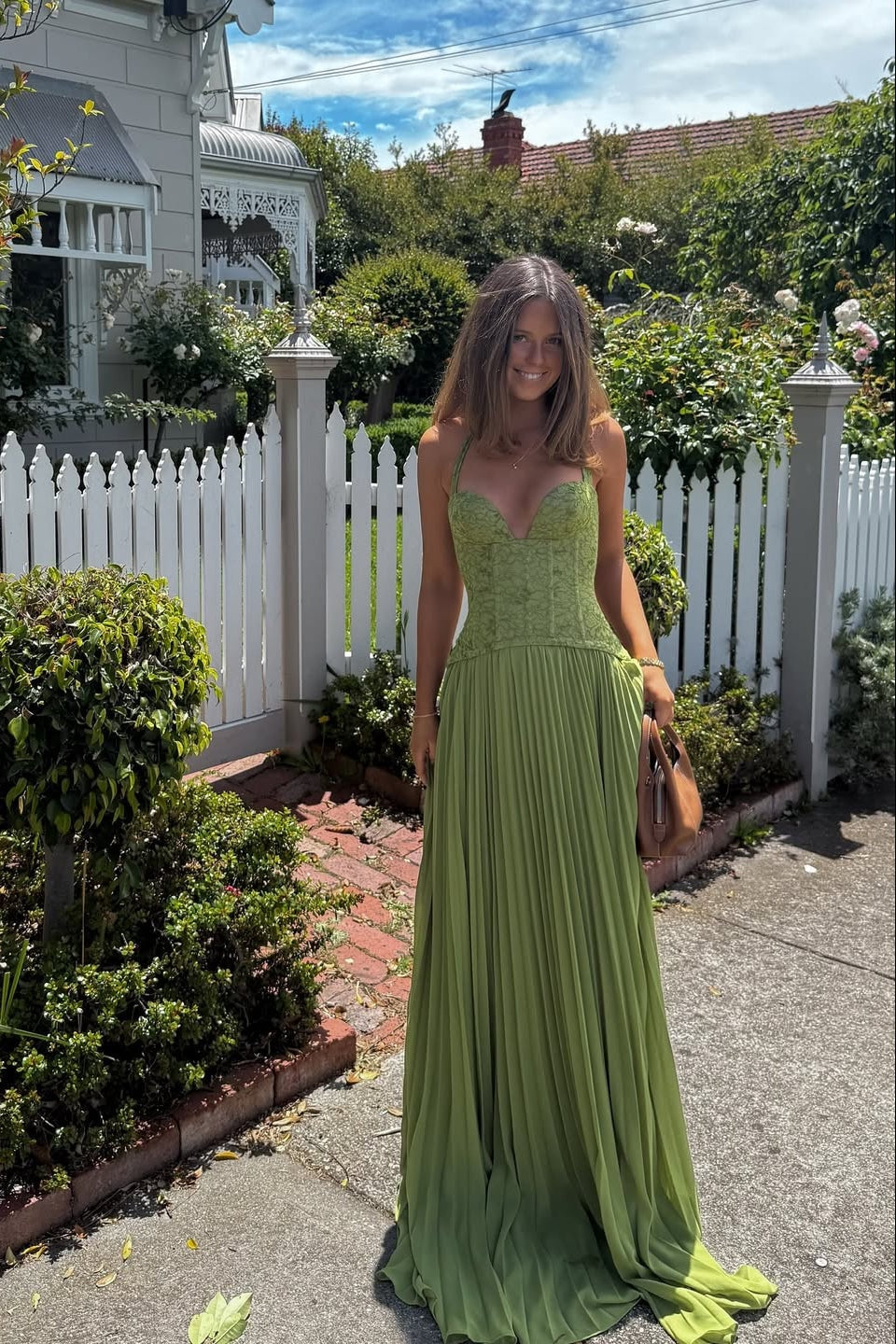 Kenley Pleated Corset Lace Maxi Dress for Homecoming Dresses Look