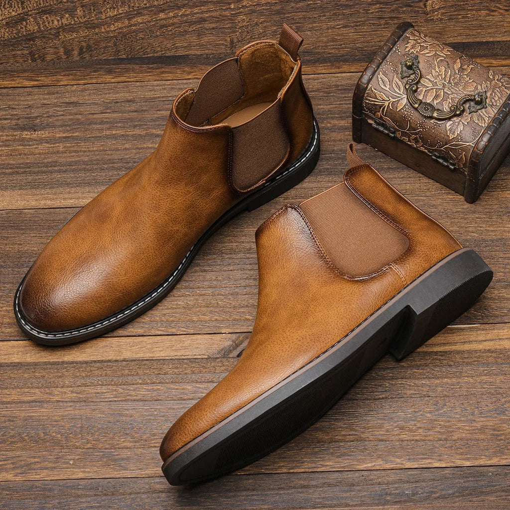 Men's Chelsea Slip-On Ankle Boots with Elastic Side Panels and Welt Stitching