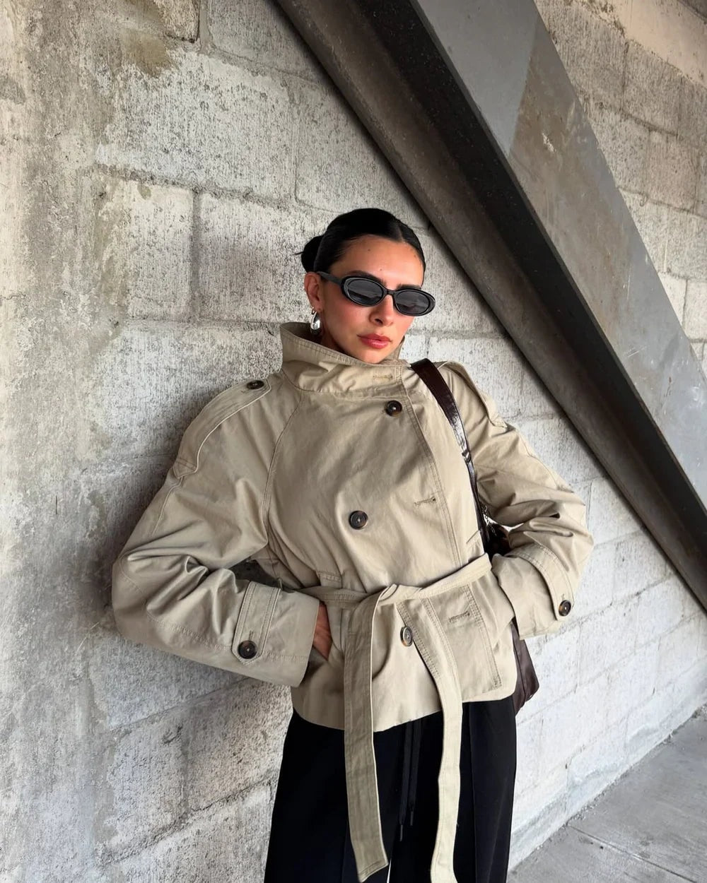 Fructuoso Belted Funnel-Neck Cotton Blend Trench Coat for Women