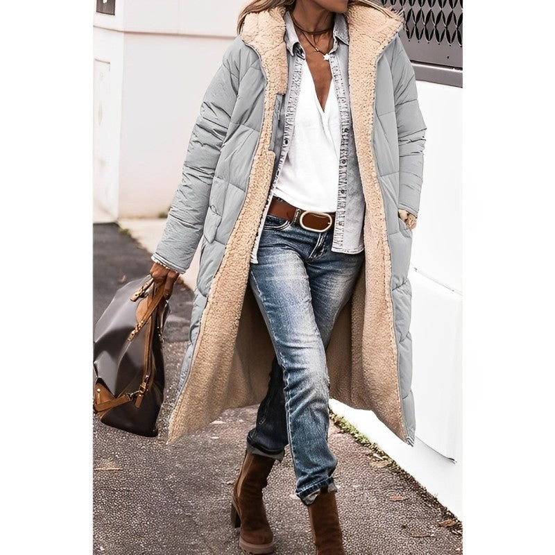 Reversible Teddy-Lined Longline Puffer Winter Coat with Hood