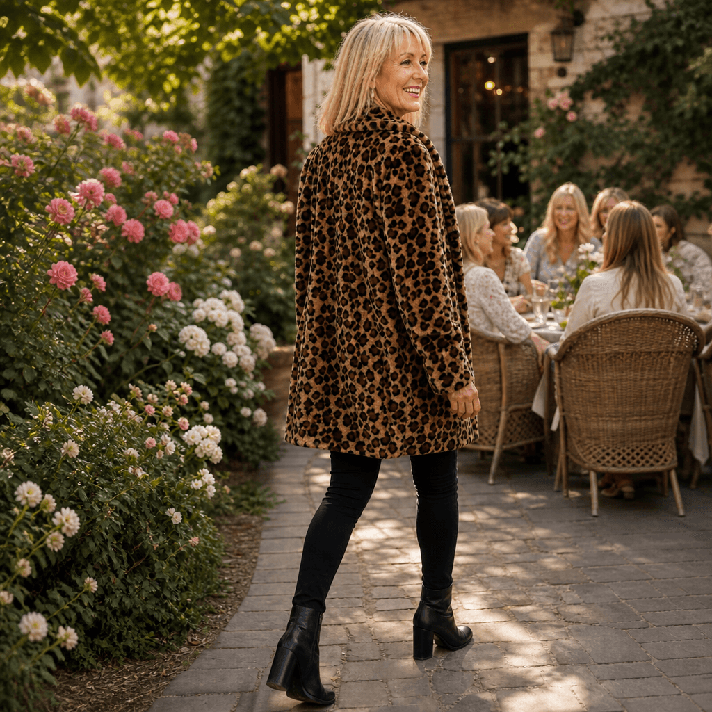 Leora Leopard Print Faux Fur Longline Winter Coat for Women