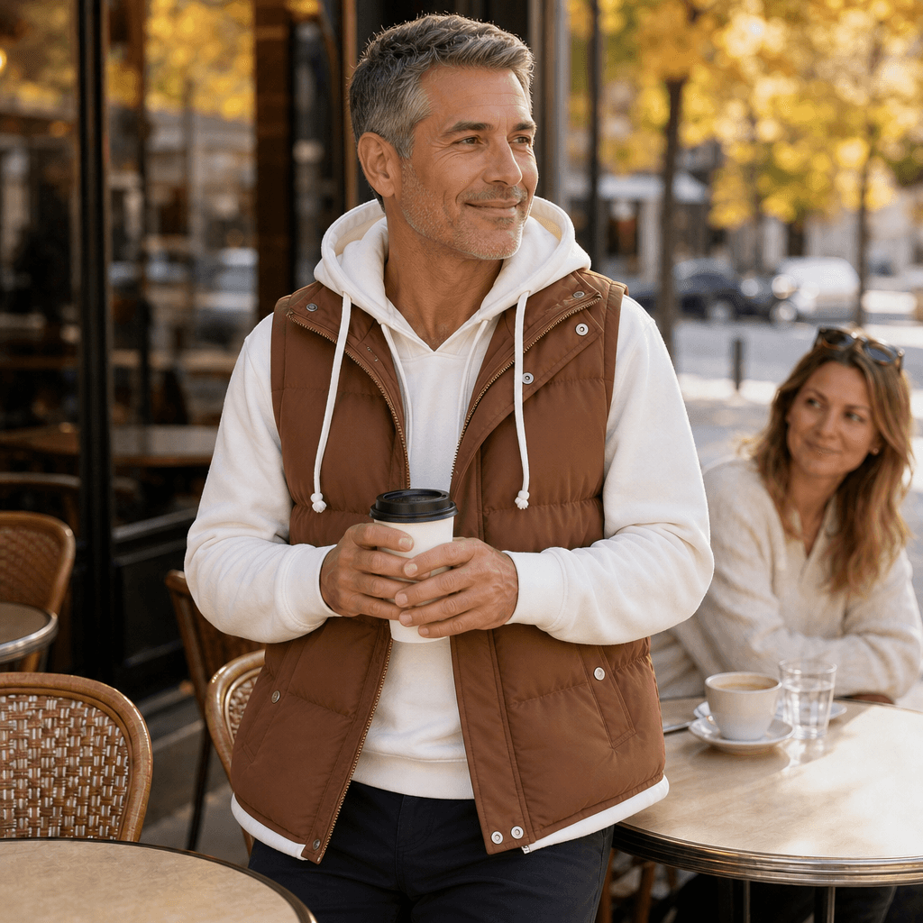 Double-Hood Quilted Puffer Vest with Layered Collar
