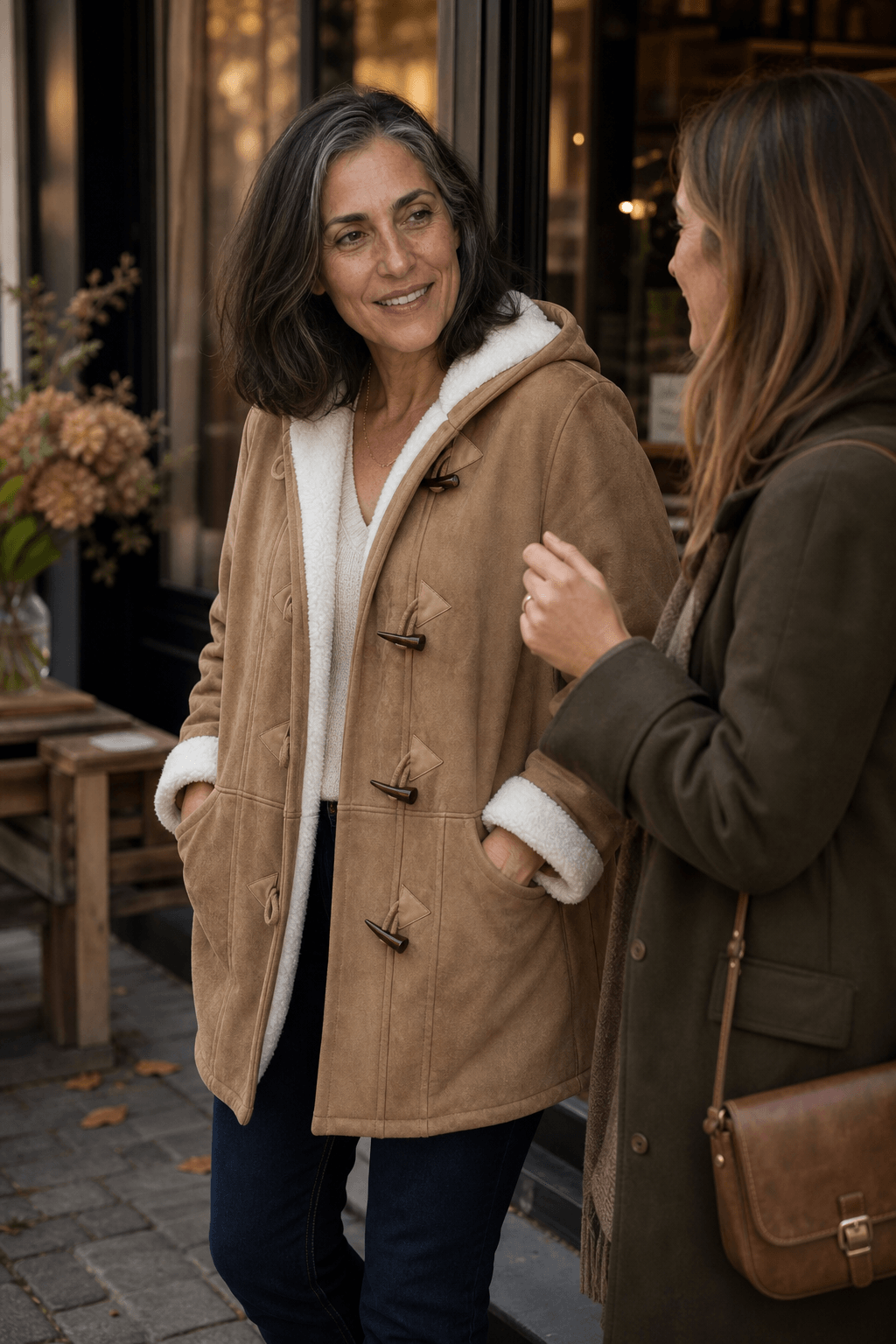 Women's Hooded Faux Suede Winter Coat with Plush Sherpa Lining