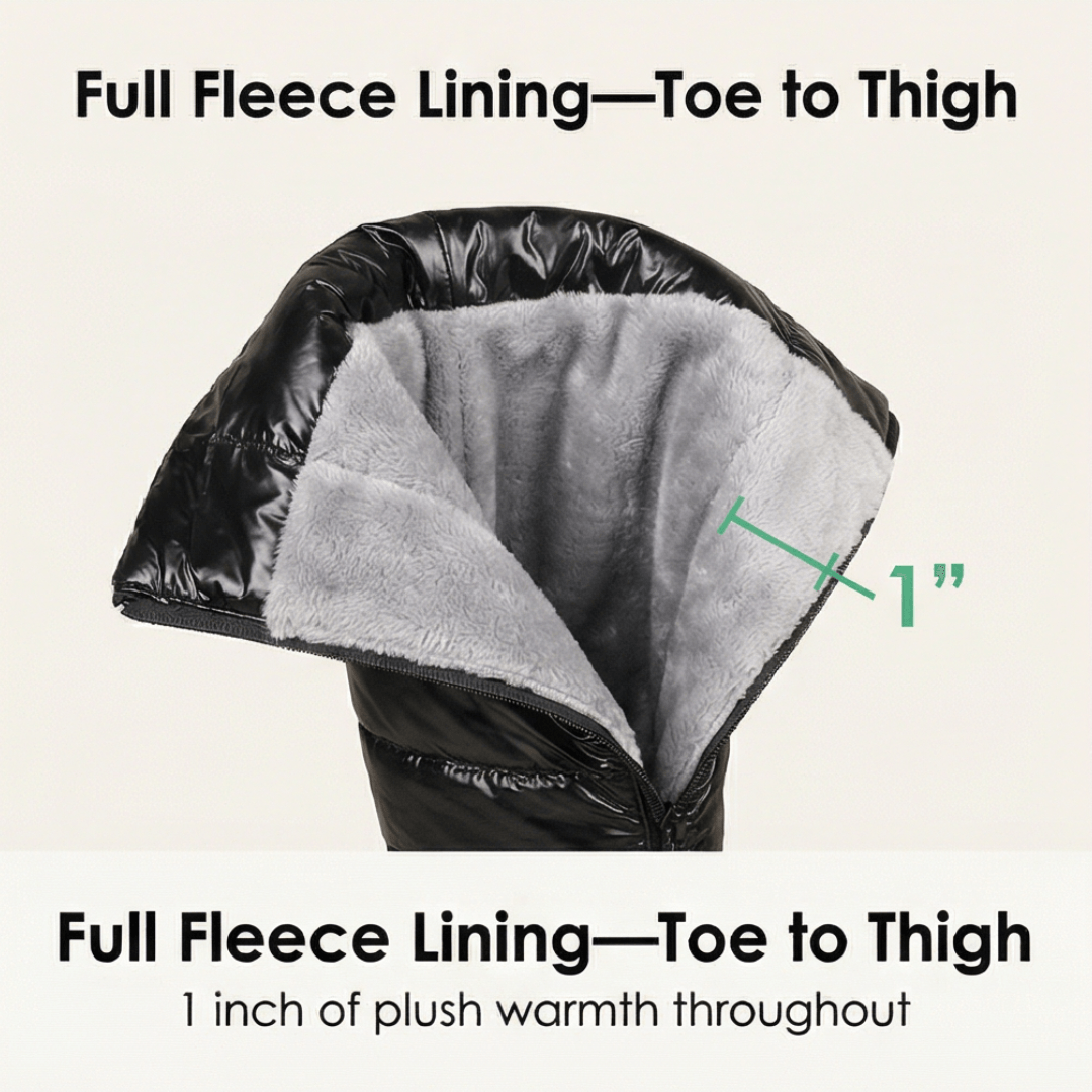 Velura Women's Black Fleece-Lined Quilted Over-the-Knee Boots with Drawstring Bow Detail