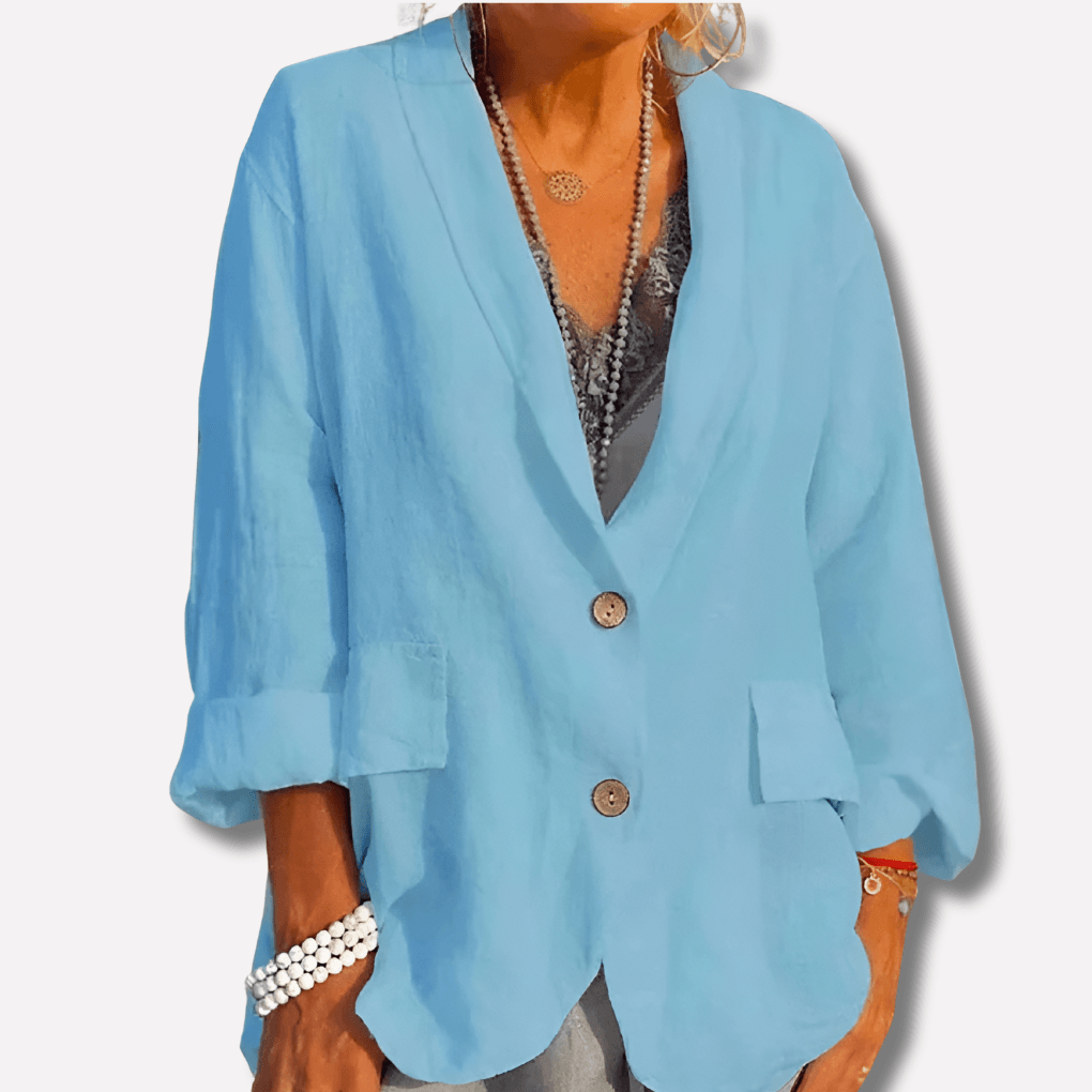 Relaxed Linen Blazer with Button Detail for Layering as Fall Jackets Women