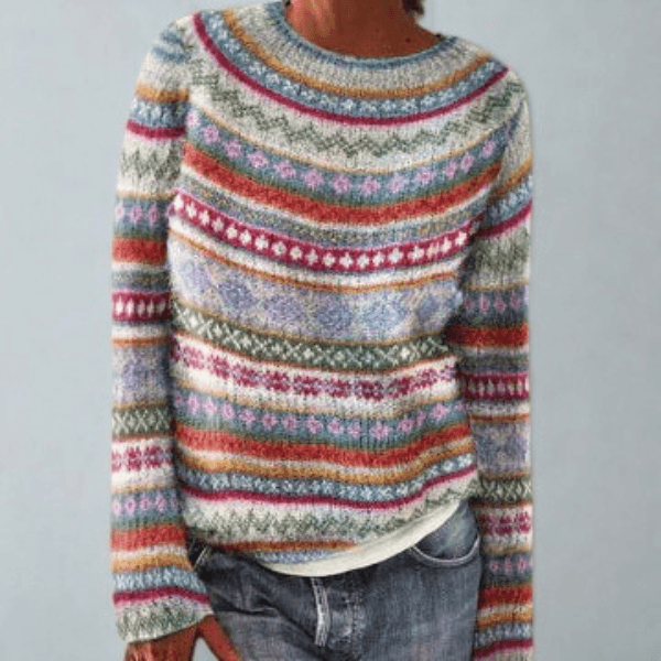 Fair Isle Pattern Knit Pullover Sweater for Women