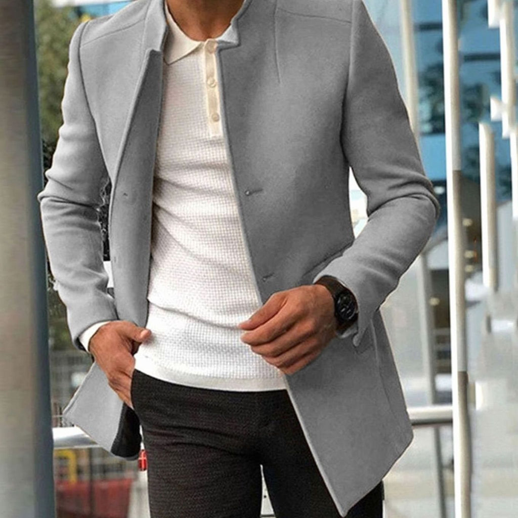 Men's Tailored Slim-Fit Long Winter Coat with Stand Collar
