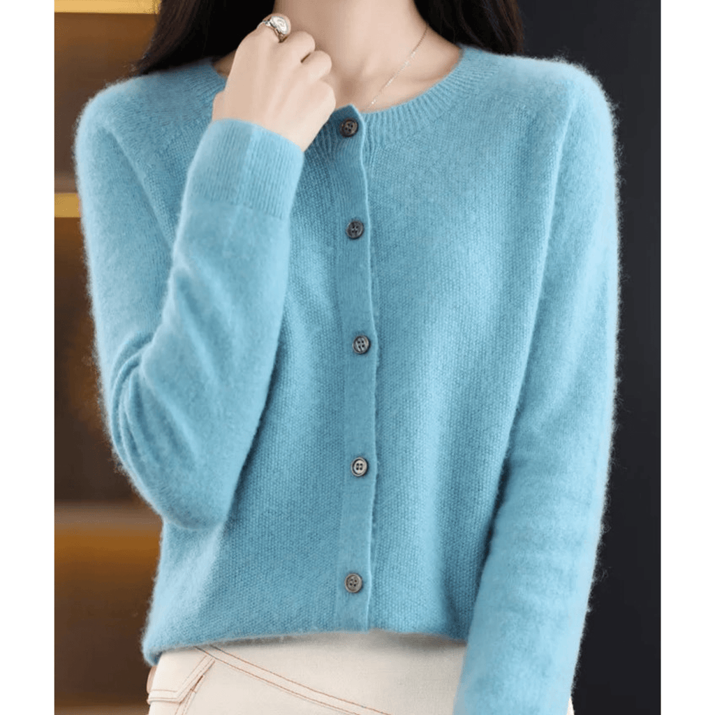 Niki Button-Front Women's Knitted Cardigan Sweater in Merino Cashmere Blend