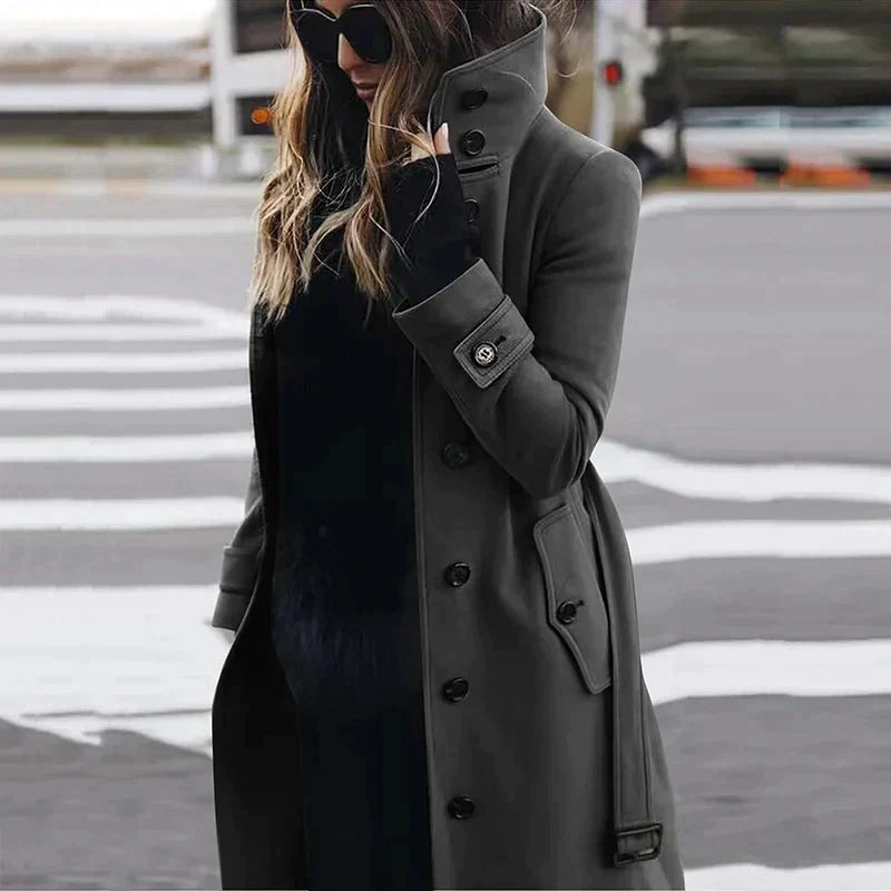 Herminia Belted High-Neck Trench Coat for Women