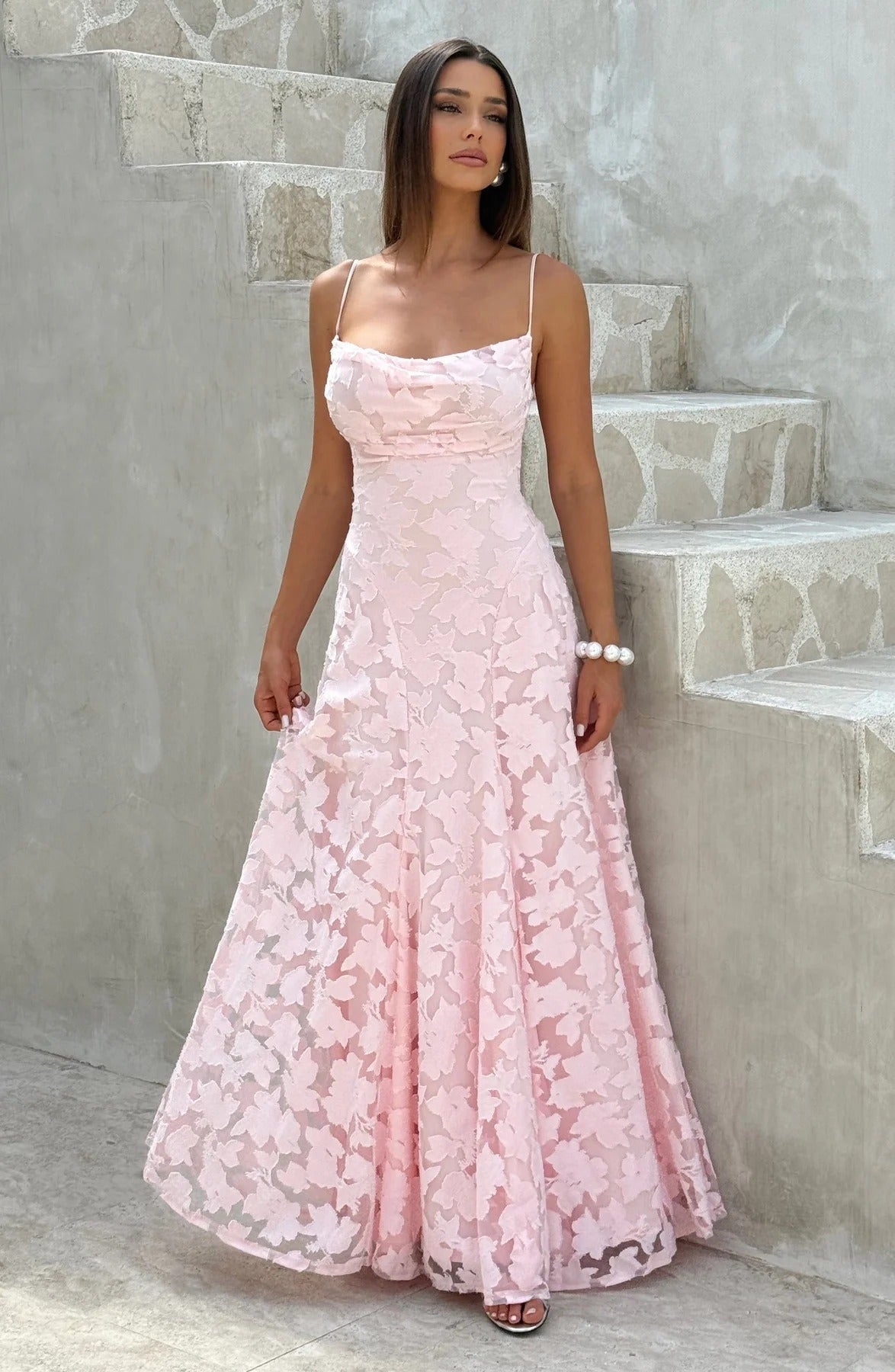 Floral Textured Maxi Dress for Fall Wedding Guest Occasions